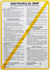 Instrukcja BHP przy obsłudze szlifierki dwutarczowej