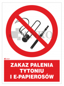 Piktogram "ZAKAZ PALENIA TYTONIU I E-PAPIEROSÓW"